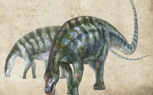An artist's rendering of Lingwulong shenqi, a new species of dinosaur discovered in China.