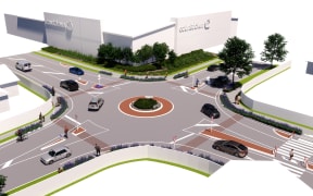An artist's interpretation of what the Alabama Rd and Weld St roundabout will look like once the intersection has been "raised".