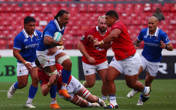 Samuel Slade of Samoa evades a tackle during a World Rugby Nations Cup 2026 match between Samoa and Hong Kong China on 4 July 2026 in Santiago, Chile.