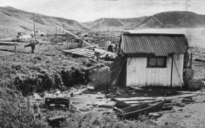 A four-roomed house at Turihaua Point was filled head-high with water in the March 1947 tsunami.