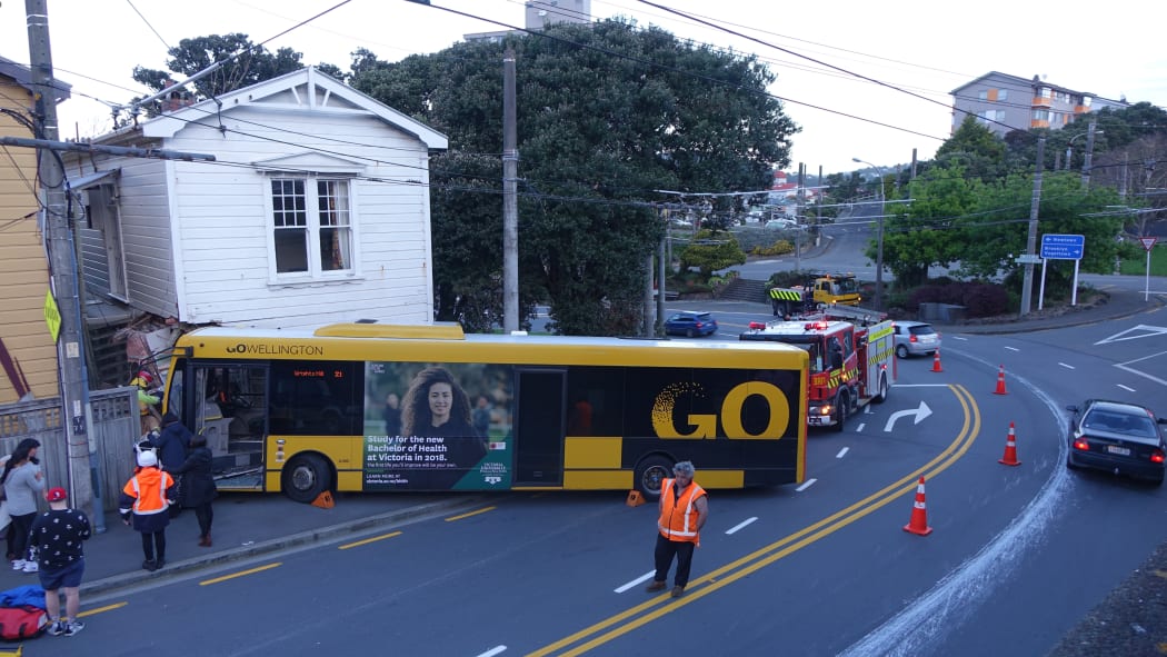The bus hit a house in Newtown's Wallace Street.