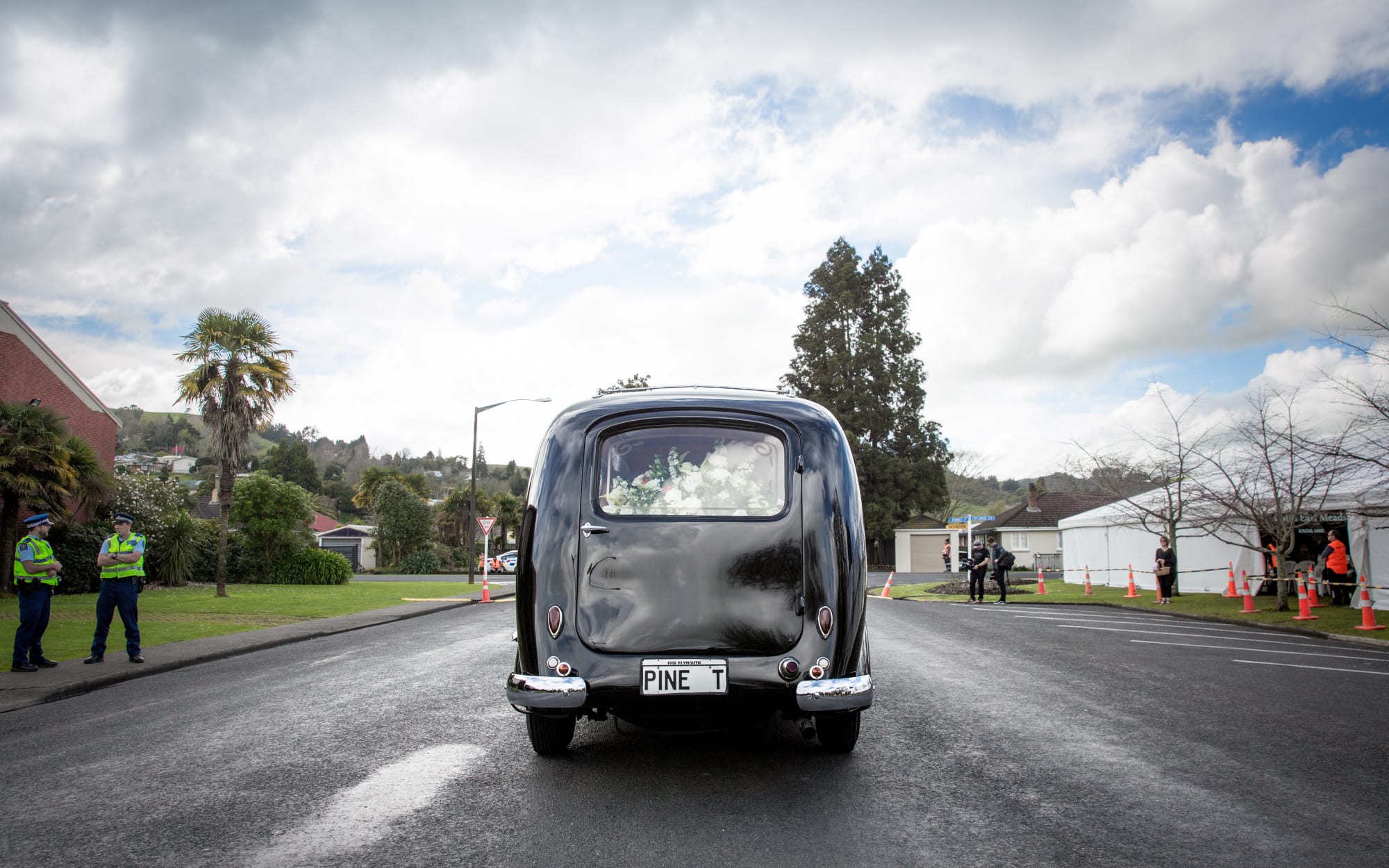 The hearse transporting Colin Meads at his funeral in Te Kuiti.
