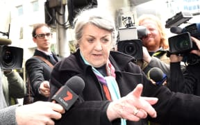 Maggie Kirkpatrick leaves after being sentenced in Melbourne for historic child sex charges on 21 April 2015.