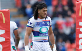 Dallin Watene-Zelezniak of the Warriors dejected. Newcastle Knights v New Zealand Warriors, round 9 of the Telstra NRL Premiership rugby league game at MacDonald Jones Stadium, Newcastle, Australia on Sunday 5 May 2024. Photo: NRL Photos.