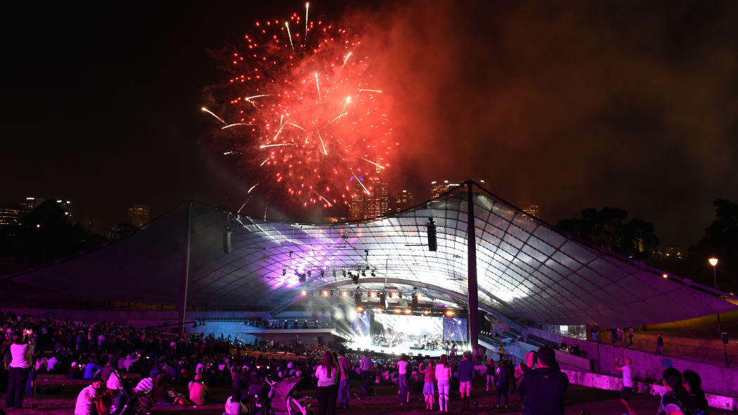 Spectators watch fireworks during the opening ceremony of the ICC 2015 Cricket World Cup at the Myer Music Bowl in Melbourne.