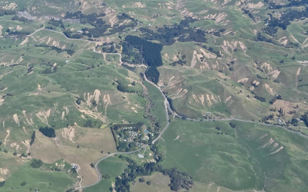 Masses of slips that have torn their way across hill country in the Hawke's Bay, post Cyclone Gabrielle