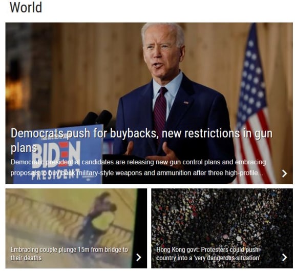 The ZB website carried the Peru death plunge video as world news.
