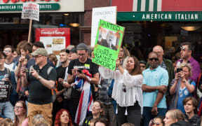Demonstrators block traffic in Whitehall on 31 August, 2019 in London.