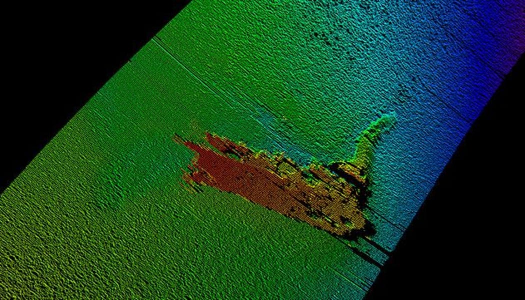 The Kongsberg survey uncovered the remains of the Loch Ness monster model (sonar image pictured) on the bottom of the Loch Ness, 180 metres down.