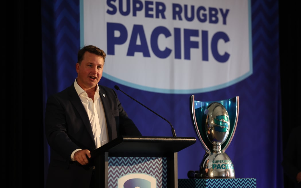 Jack Mesley during the 2025 Super Rugby Season Launch at Little Bay Beach in Sydney.