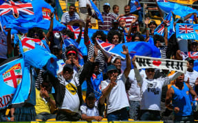 Fiji fans. Day one of the HSBC Sevens, Westpac Stadium, Wellington.