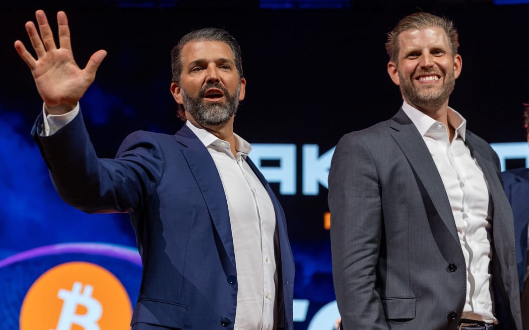 Donald Trump Jr. and Eric Trump at the Bitcoin 2025 conference in Las Vegas in May.