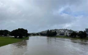 The Taruheru River in Gisborne during Cyclone Gabrielle, 14/2/23