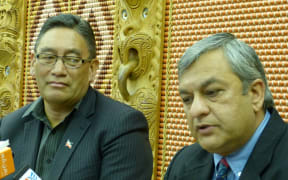 Mana Party leader Hone Harawira, left, and Internet Party chief executive Vikram Kumar.