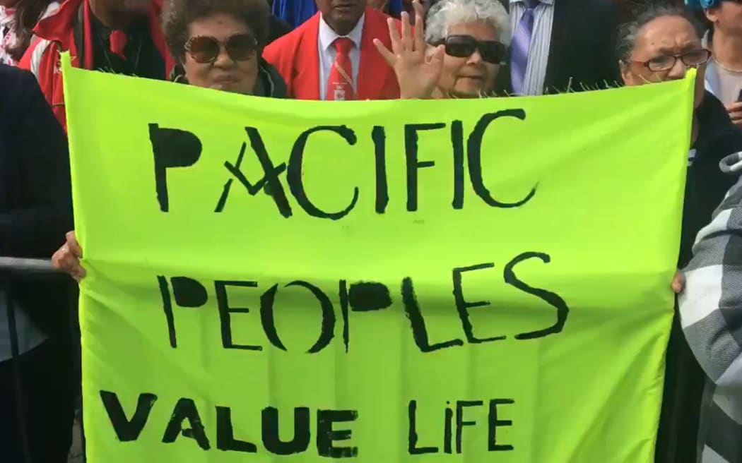 A banner at the protest against the End of Life Choice Bill.