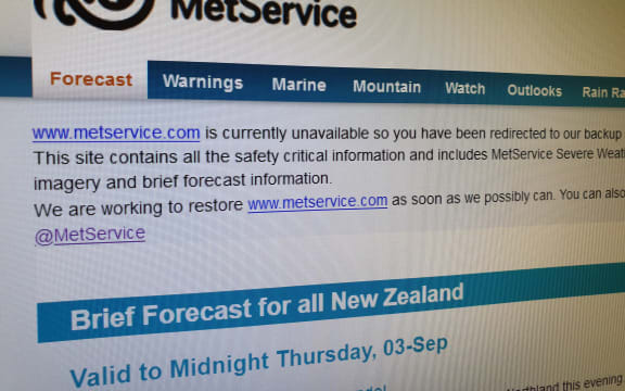 The MetService website has been unavailable as it responds to a DDOS cyber attack.