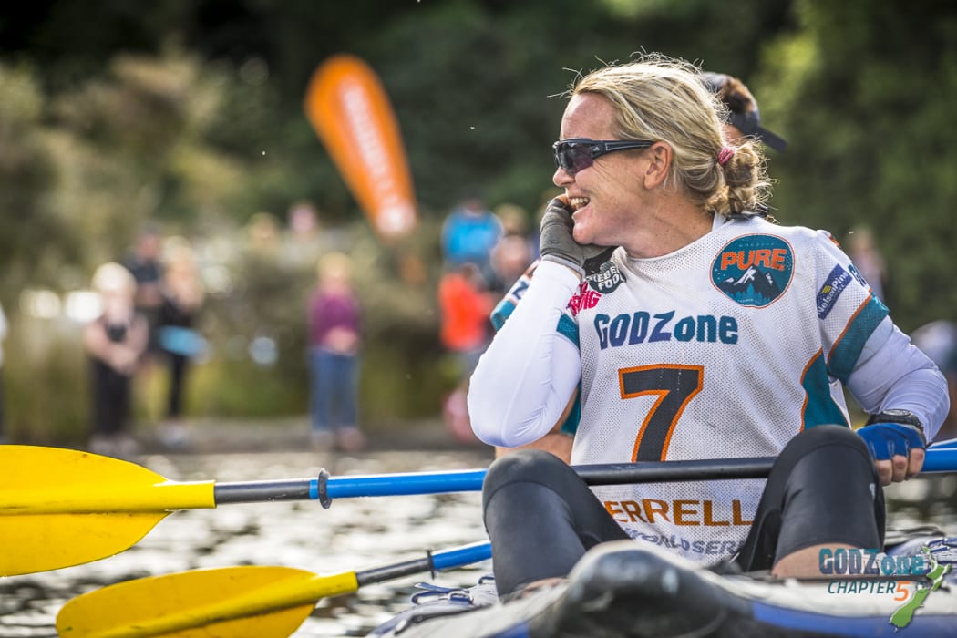 Sarah Fairmaid on Lake Rotorua during Godzone 2016.