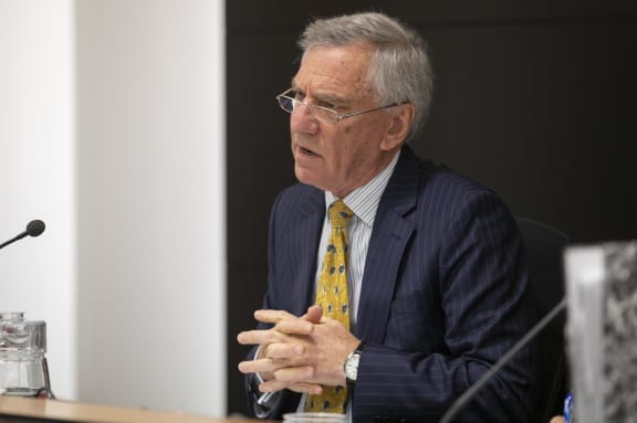 Operation Burnham Inquiry chairman Sir Terence Arnold listening to submissions during day one of the hearing at the High Court in Wellington.