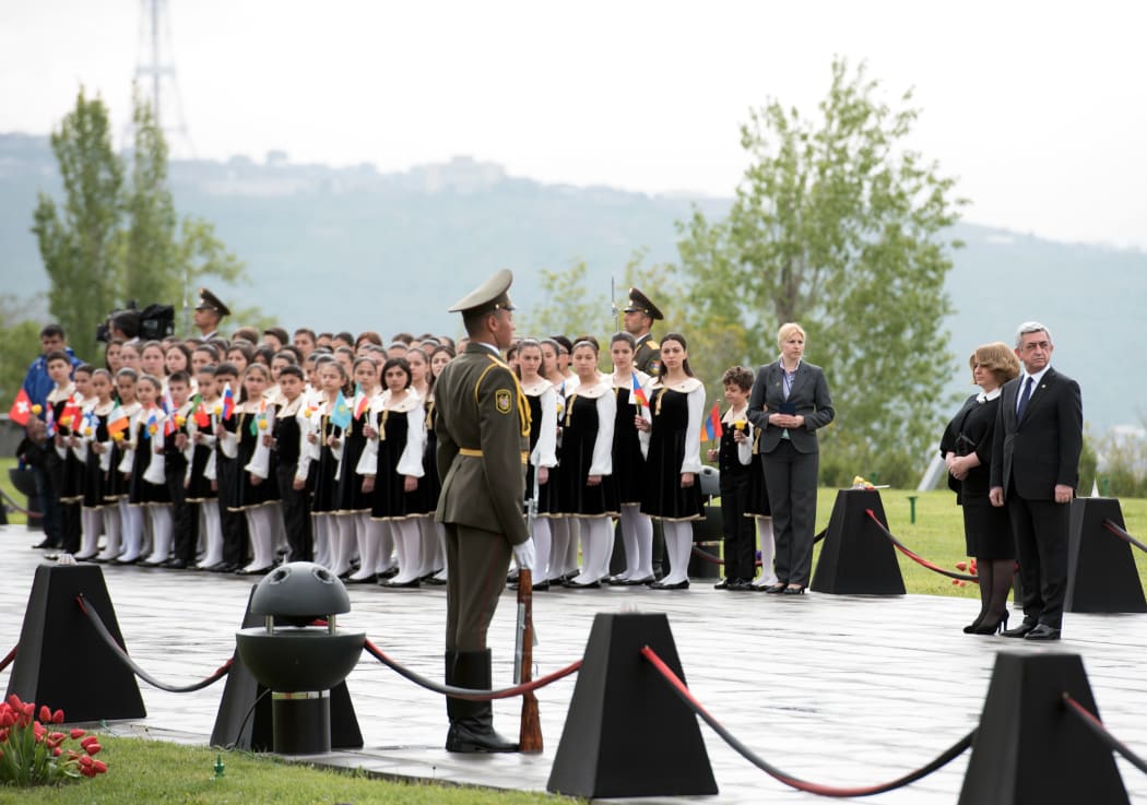 Armenian President Serzh Sargsyan and his wife attend the commemoration ceremony in Yerevan.