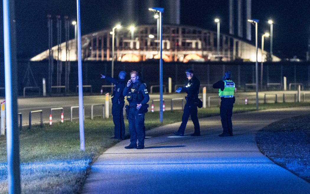 The Danish police are seen at Copenhagen Airport, in Kastrup near Copenhagen, on 22 September, 2025. Planes cannot land or take off due to drones.