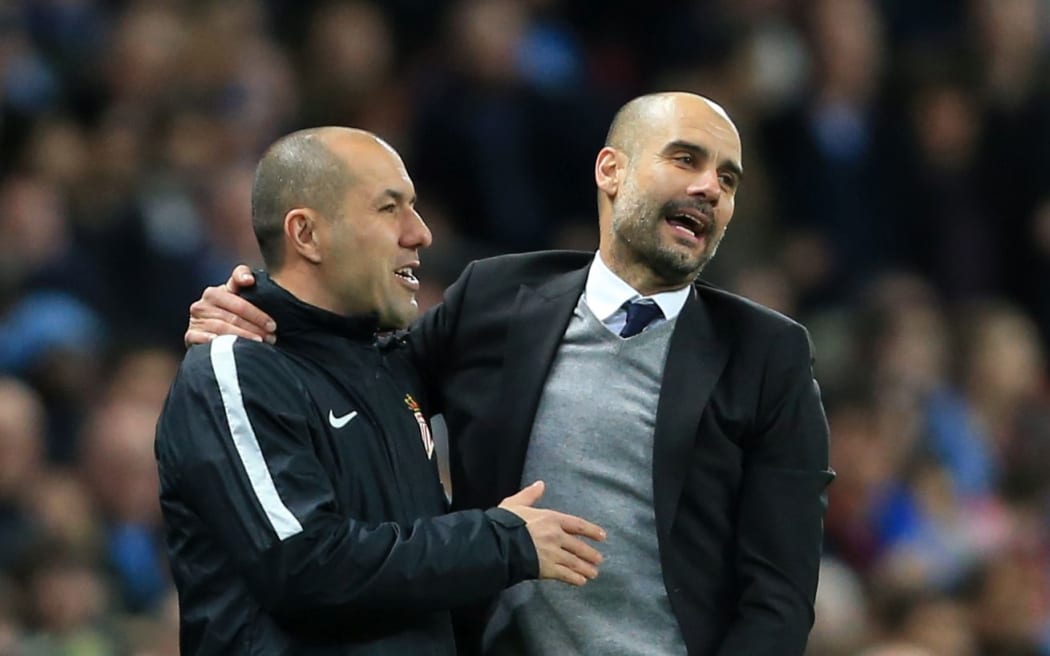 Monaco manager Leonardo Jardim and Manchester City manager Pep Guardiola.