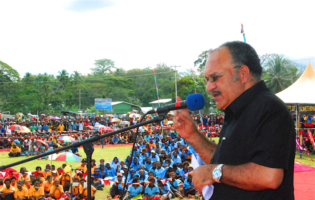 Papua New Guinea prime minister Peter O'Neill addresses a crowd in East Sepik.