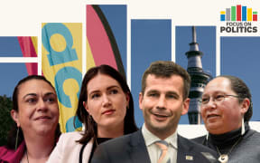 David Seymour, Brooke van Velden, Karen Chhour, and Nicole McKee in front of ACT New Zealand banner.