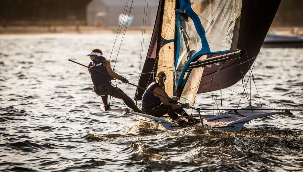 Alexandra Maloney and Molly Meech compete in the 49erFX in Rio