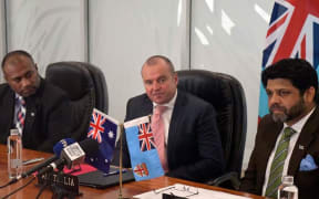 From left, Fiji Health Minister Ifereimi Waqainabete, Australian High Commissioner John Feakes and Fiji's Attorney-General Aiyaz Saiyed-Khaiyum.