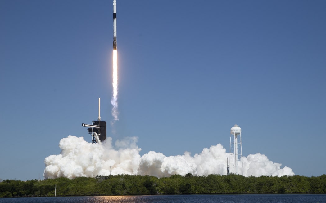 a SpaceX Falcon 9 rocket going to the International Space Station with Commander Michael López-Alegría of Spain and the US, Pilot Larry Connor of the US, and Eytan Stibbe of Israel, and Mark Pathy April 8, 2022, at NASAs Kennedy Space Center in Florida.