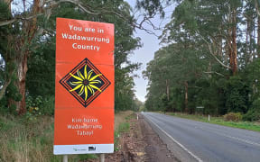 Victoria road sign acknowledging traditional owners
