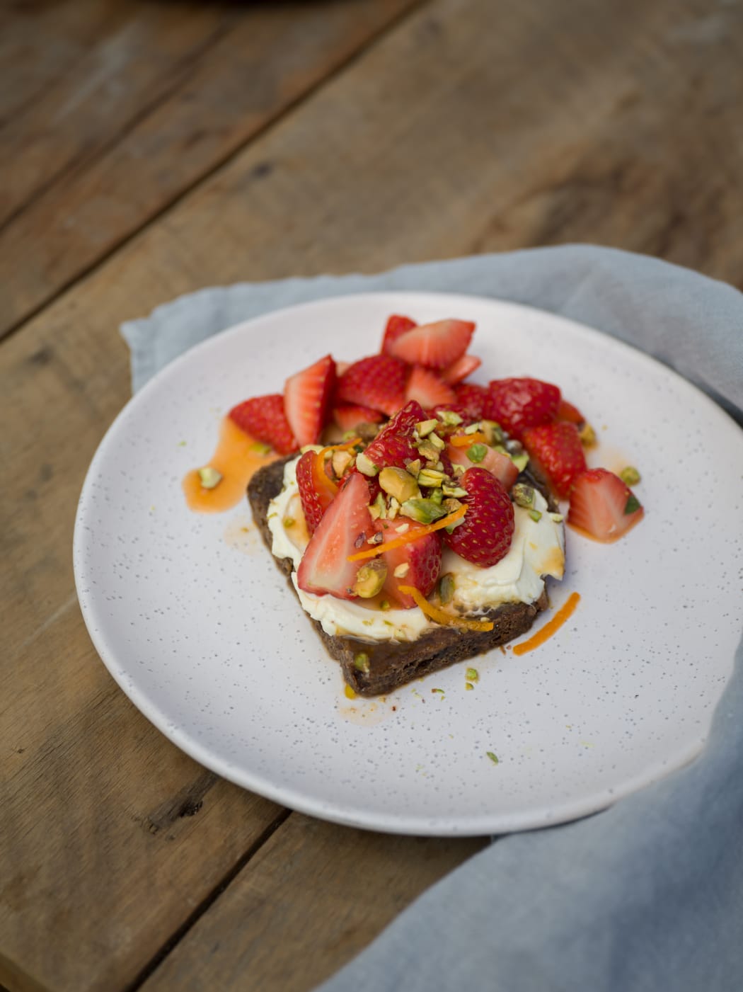 Strawberry, pistachio & creamy feta toasts
