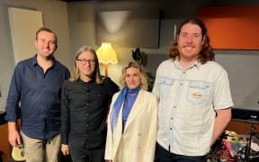 Holly Arrowsmith and band in the RNZ Christchurch studio.
