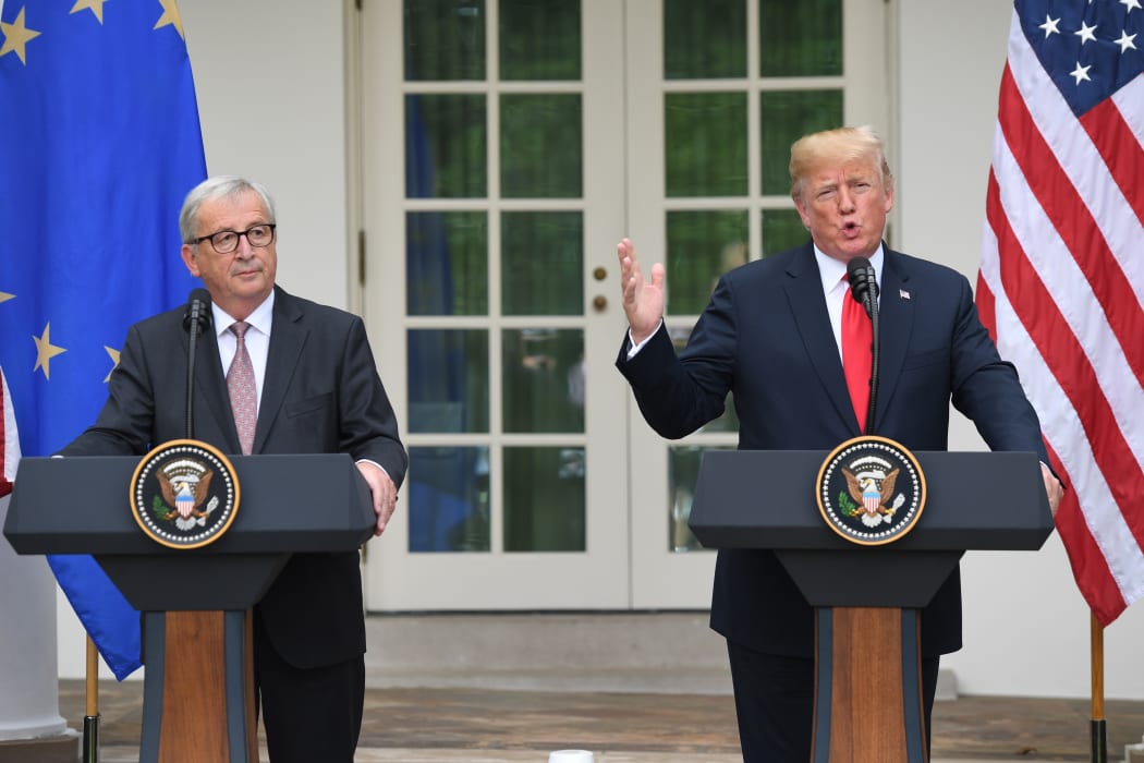 US President Donald Trump and European Commission President Jean-Claude Juncker making a statement at the White House.