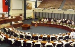 Temporary Samoa Parliament at Tuana'imato sport complex.