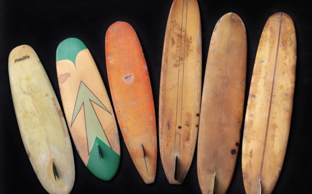 Taranaki surf identify Wayne 'Arch' Arthur is auctioning off a portion of his collection of vintage surfboards, including a mint condition 1970s Tom Smithers twin-fin.