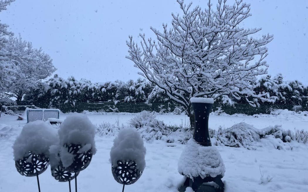 Snow has fallen on 15 September at Gorge Creek Flats at Idaburn - Ida Valley. Rowena McDiarmid.