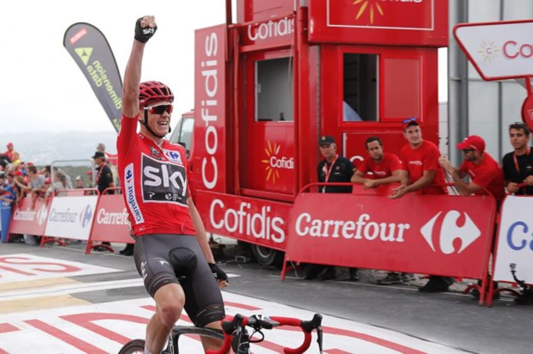 Chris Froome celebrates his stage win in La Vuelta