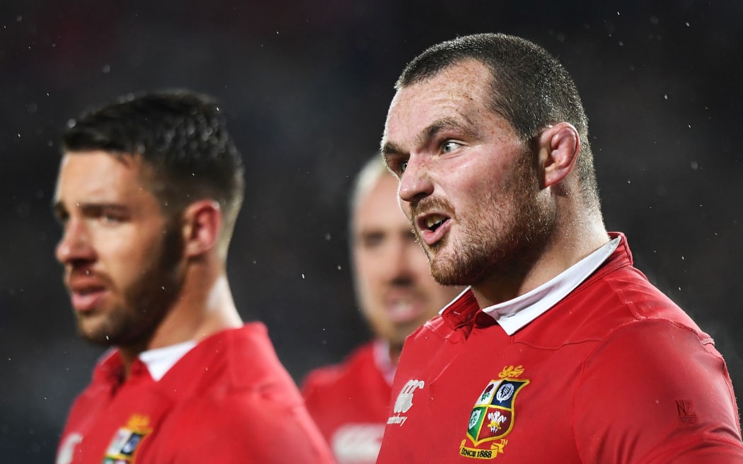 Lions captain Ken Owens reacts to Sonny Bill Williams' try.