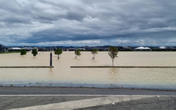Flooding in Te Awa where people were evacuated today.