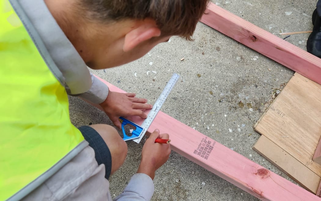 Year 13 students in a construction class at Wellington College.