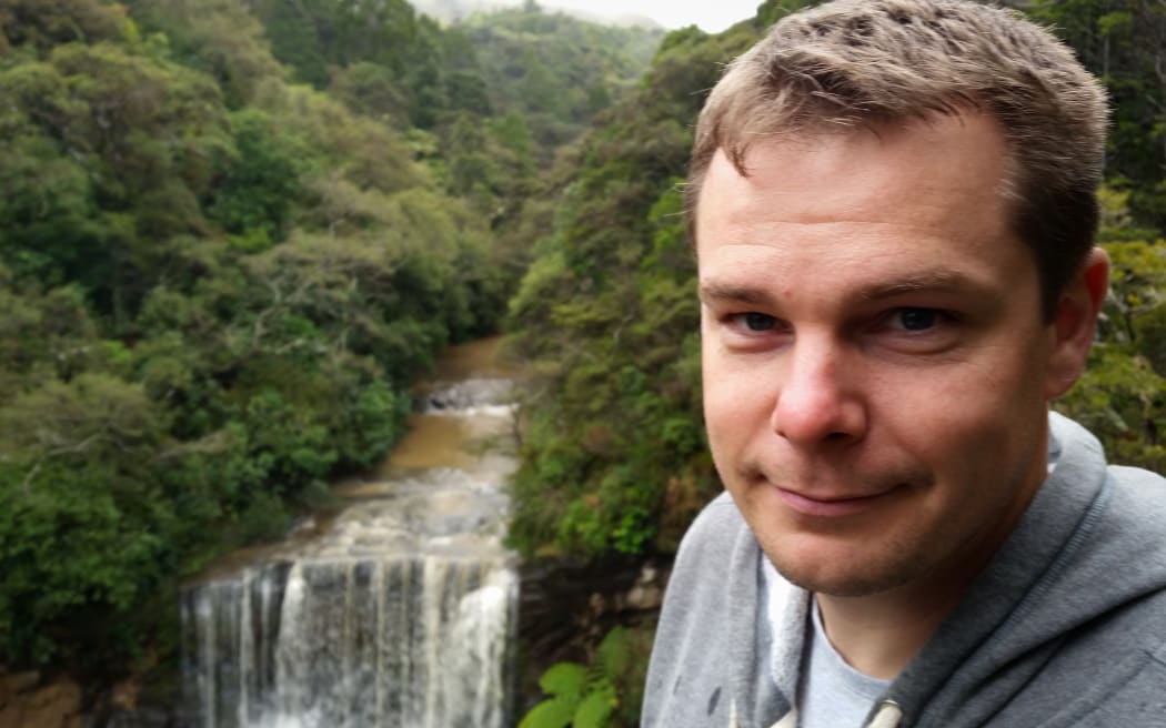 An almost fully recovered Matthew Pike with Mokoroa Falls in the background.