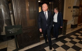 Christopher Luxon emerges to announce a government deal in Wellington on 23 November 2023.