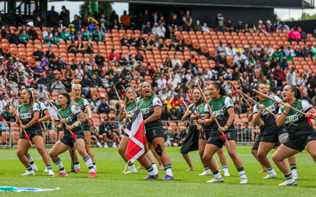 Maori during a cultural performance during the Maori v Indigenous, Harvey Norman Women’s All Stars Rugby League match at FMG Stadium, Hamilton, New Zealand on Sunday 15 February 2026. Photo: DJ Mills / Photosport