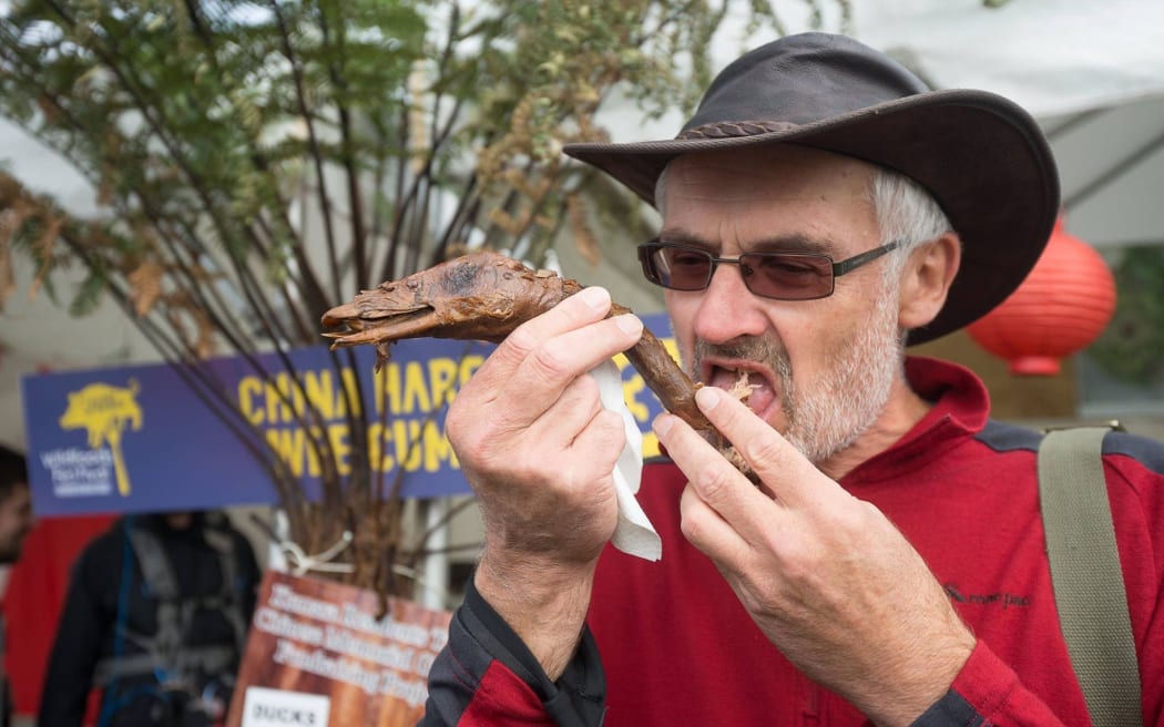 A punter at this year's Hokitika Wildfood Festival.