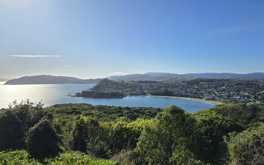 Titahi Bay looking north, with Plimmerton in the background.