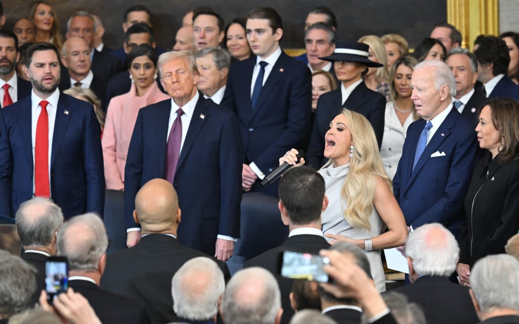 US singer songwriter Carrie Underwood performs "America the Beautiful" after President Donald Trump was sworn in as the 47th President in the US Capitol Rotunda in Washington, DC, on January 20, 2025. (Photo by SAUL LOEB / POOL / AFP)