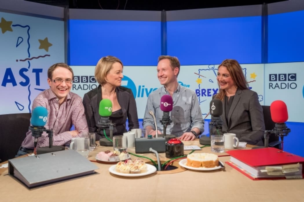 The Brexitcast crew- from left Chris Mason, BBC political editor Laura Kuenssberg, Adam Fleming and BBC Europe Editor Katya Adler