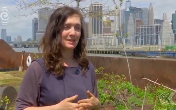 Floating orchard docks in New York City
