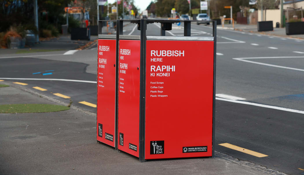 Two lots of "smart" rubbish bins in Renwick
